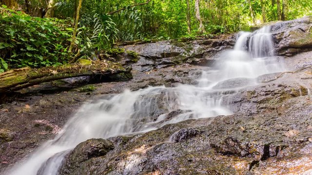 Timelapse of the waterfall in the jungle of Phuket Island, Thailand