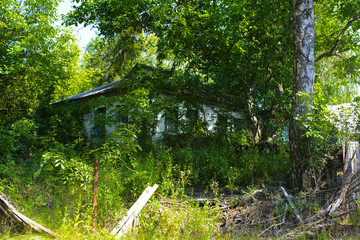 Destroyed houses in which people lived in a dead radioactive zone. Consequences of the Chernobyl...