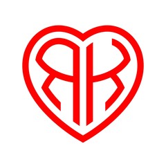 initial letters logo rk red monogram heart love shape