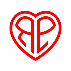 initial letters logo rp red monogram heart love shape