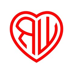 initial letters logo rw red monogram heart love shape
