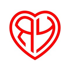 initial letters logo ry red monogram heart love shape