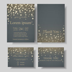 Set of Firefly String light with Gray Background on Wedding invitation card.For the Newlyweds. Can be used Bridal Shower,birthday card,Brochure ETC.Vector/Illustration