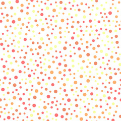 Colorful polka dots seamless pattern on white 21 background. Adorable classic colorful polka dots textile pattern. Seamless scattered confetti fall chaotic decor. Abstract vector illustration.