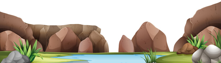 Background scene with pond and mountain