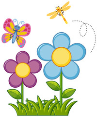 Butterfly and dragonfly in flower garden