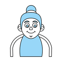 Flat line monocromatic old woman over white background vector illustration