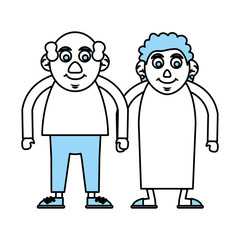 Flat line monocromatic old couple over white background vector illustration