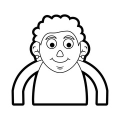 Flat line uncolored  old woman over white background vector illustration