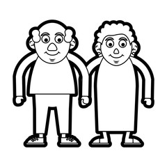 Flat line uncolored old couple over white background vector illustration