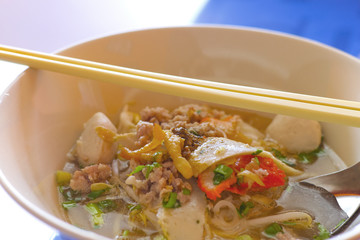 bowl of noodles,thai Chinese food style,select focus