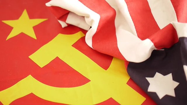 Usa Flag and Ussr Flag. Focus Change from Star to Star.