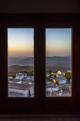 Village of Yegen through the window, Alpujarras mountains, Spain