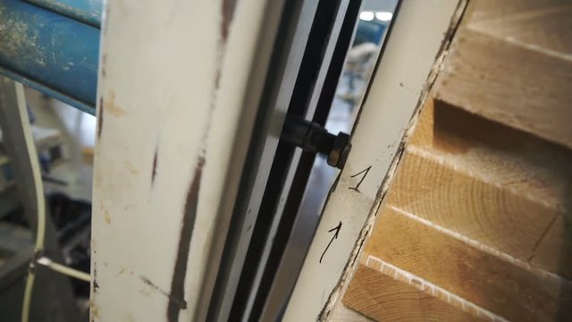 Factory, wood processing, machine close up