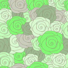 Beautiful rose seamless pattern in green color.