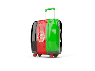 Luggage with flag of afghanistan. Suitcase isolated on white