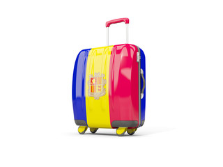 Luggage with flag of andorra. Suitcase isolated on white