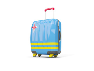 Luggage with flag of aruba. Suitcase isolated on white