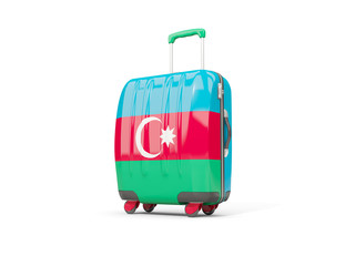 Luggage with flag of azerbaijan. Suitcase isolated on white