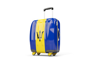 Luggage with flag of barbados. Suitcase isolated on white