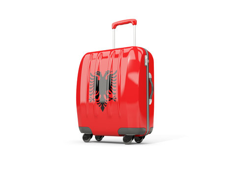 Luggage with flag of albania. Suitcase isolated on white
