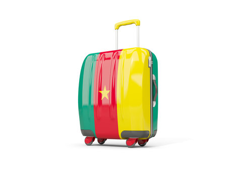 Luggage with flag of cameroon. Suitcase isolated on white