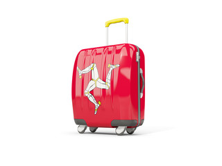 Luggage with flag of isle of man. Suitcase isolated on white