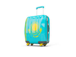 Luggage with flag of kazakhstan. Suitcase isolated on white