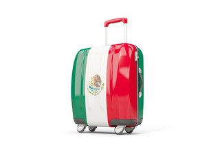 Luggage with flag of mexico. Suitcase isolated on white