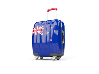 Luggage with flag of new zealand. Suitcase isolated on white