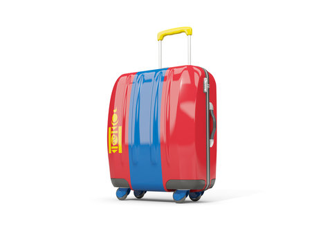 Luggage with flag of mongolia. Suitcase isolated on white