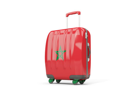 Luggage with flag of morocco. Suitcase isolated on white