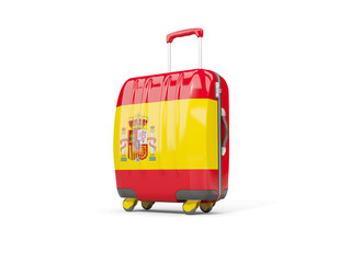 Luggage with flag of spain. Suitcase isolated on white