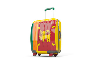 Luggage with flag of sri lanka. Suitcase isolated on white