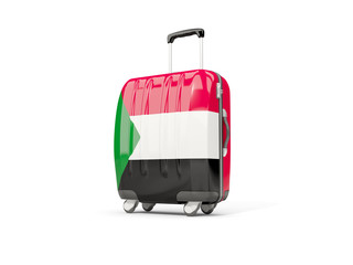 Luggage with flag of sudan. Suitcase isolated on white