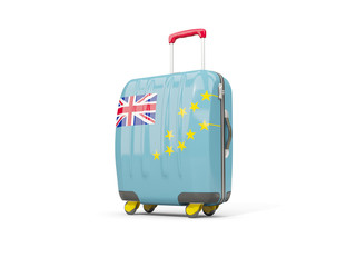 Luggage with flag of tuvalu. Suitcase isolated on white