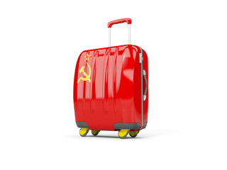 Luggage with flag of ussr. Suitcase isolated on white