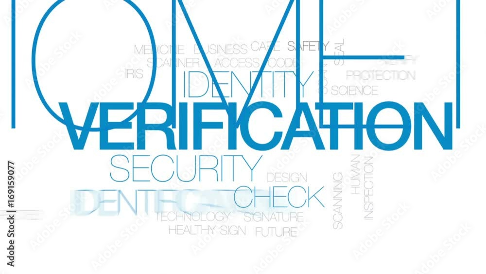 Poster verification animated word cloud, text design animation. kinetic typography.