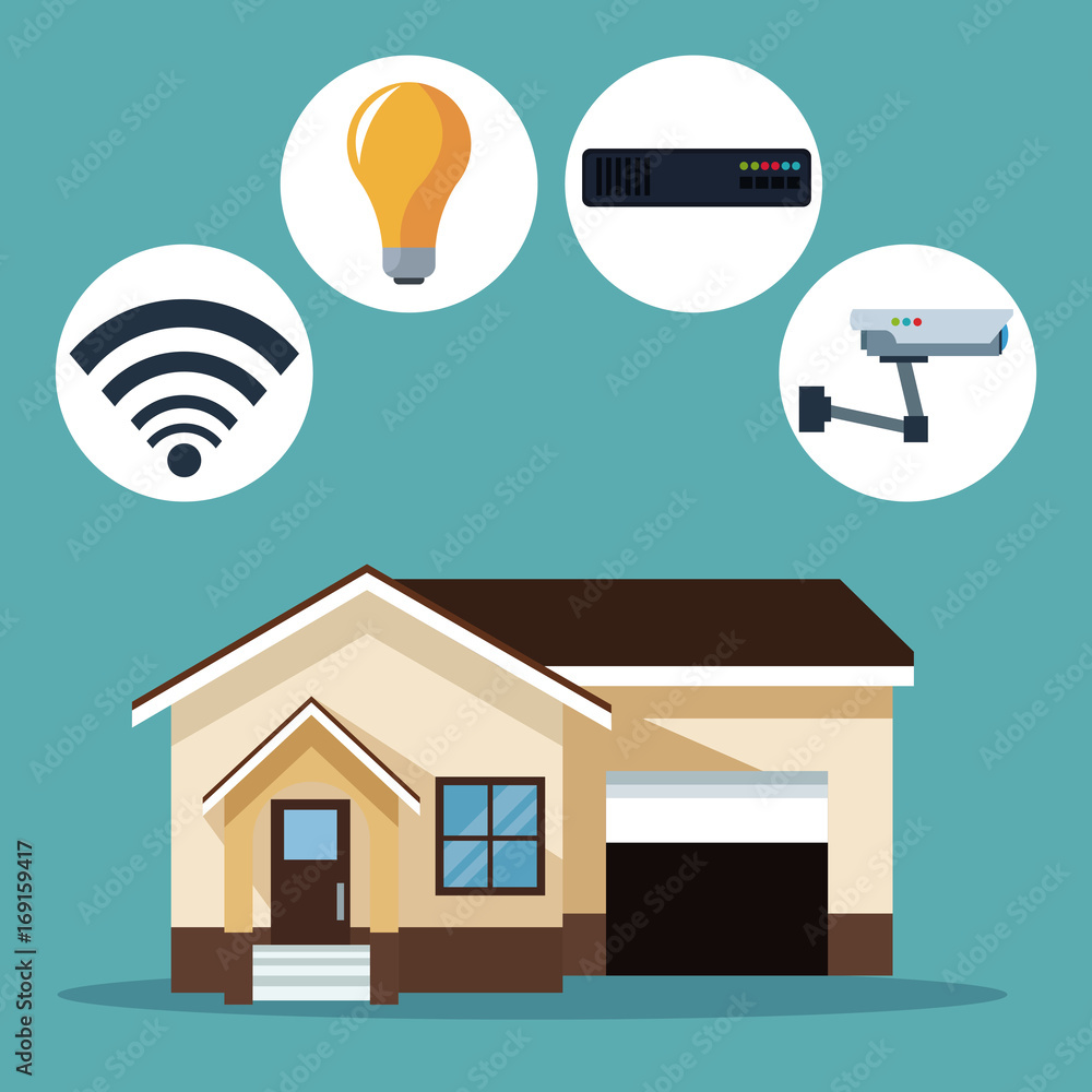 Poster color background of smarthouse with icons security and tech device vector illustration