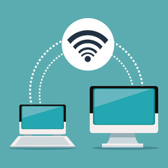 color background of laptop and display computer wireless connection vector illustration