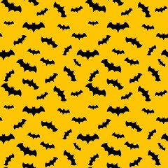 Seamless pattern yellow background with black endless bat on halloween festive, Vector illustration