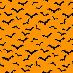 Seamless pattern orange background with black endless bat on halloween festive, Vector illustration
