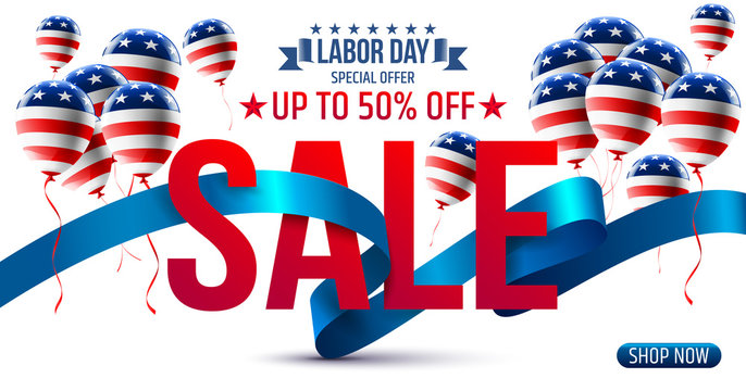 Labor Day Sale promotion advertising banner template with Ribbon and Balloon.American labor day Brochures,Poster or Banner.Vector illustration.