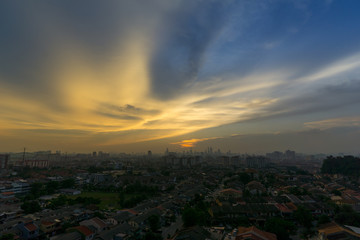 View of majestic sunset over downtown Kuala Lumpur, Malaysia