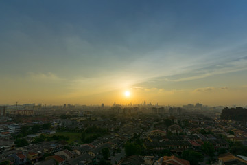 Fototapeta na wymiar View of majestic sunset over downtown Kuala Lumpur, Malaysia
