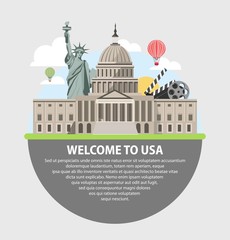 Welcome to USA promotional poster with famous attractions