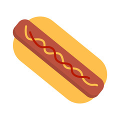Hot dog with mustard and ketchup flat icon, vector sign, colorful pictogram isolated on white. Symbol, logo illustration. Flat style design