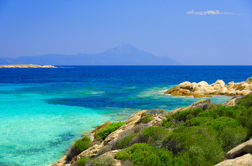 Sea coast under blue sky