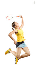 Woman badminton player isolated (ver with shuttlecock)