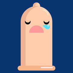 Sleepy face condom emoji vector illustration. Flat style design. Colorful graphics